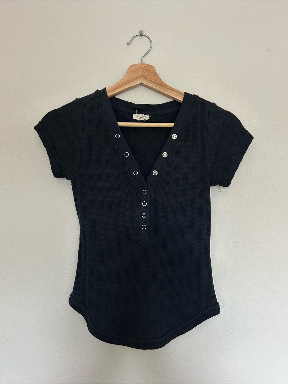 Pilcro Short Sleeve Henley Ribbed Top